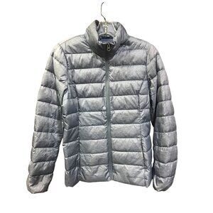 Eddie Bauer Lt. Blue Heathered Zipper‎ Front Down Jacket Long Sleeve